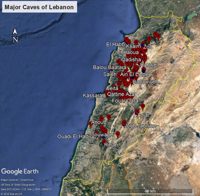 Mappa delle grotte del Libano