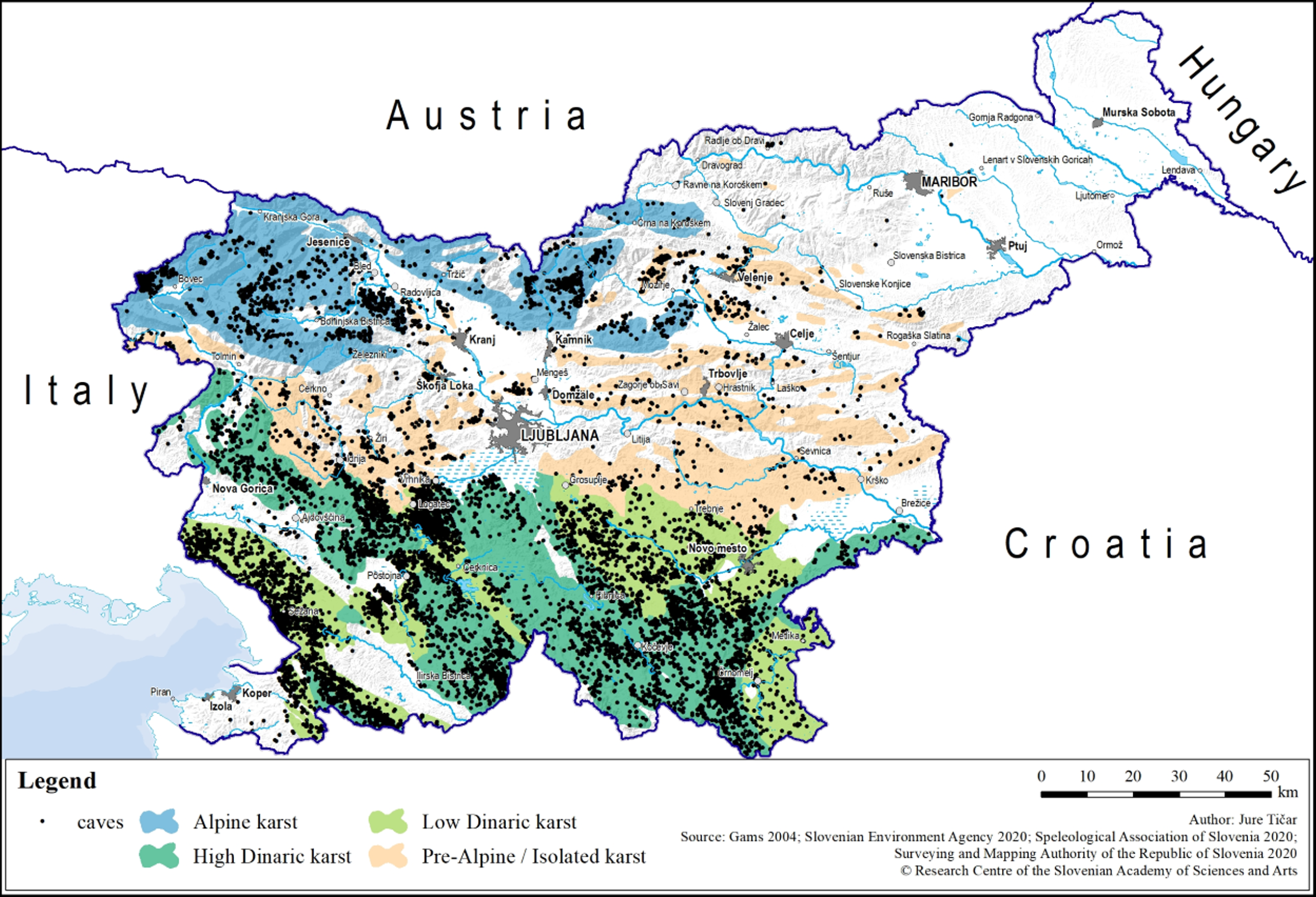 Distribuzione delle grotte e del carsismo in Slovenia